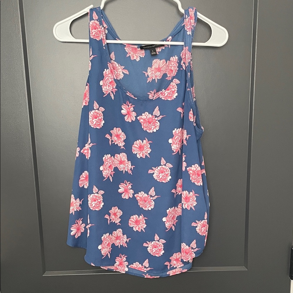 Banana Republic Blue and Pink Floral Tank Top